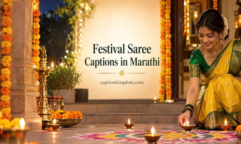 festival saree caption marathi